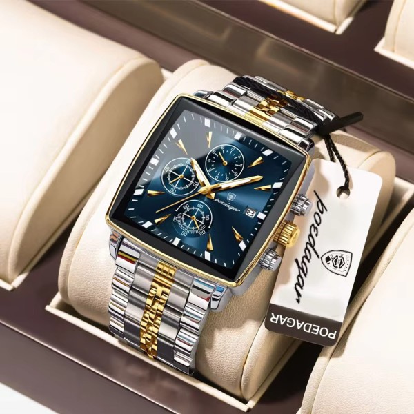 POEDAGAR 866 Luxury Square Chronograph Men’s Watch