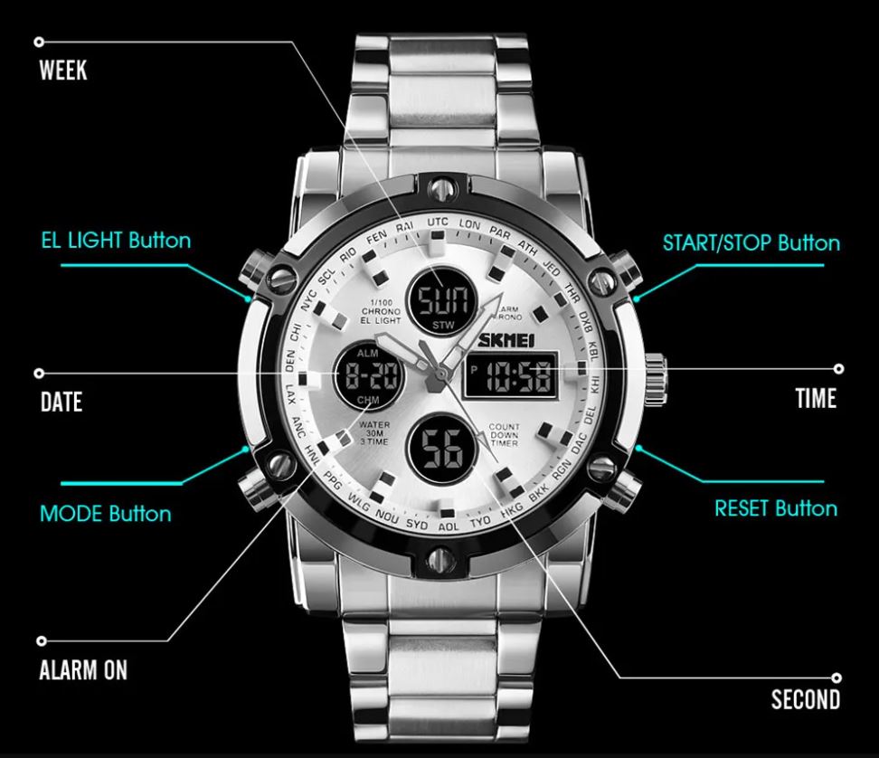 SKMEI 1389 Luxury Fashion Sport Waterproof Stainless Steel Watch 