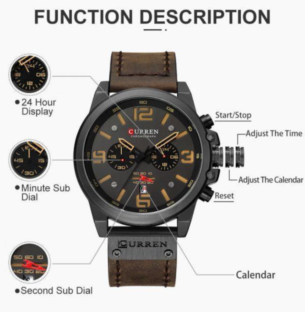 Curren 8314 Fashion Classic Chronograph Watch for Men-Black 