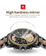 Olevs 3645 Men Watch Original Unique Steel Wood Clock Moonphase Timing Luxury Sports Quartz - Image 2