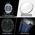 POEDAGAR 9051 Luxury Watches For Men Sport Casual Waterproof Luminous Date Man Wristwatch Chronograph Quartz Silicone Men Watch Reloj