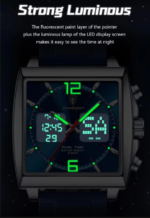 POEDAGAR E109 Men’s Dual Display Watch – Digital & Analog Quartz Business Watch with Silicone Strap