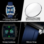 POEDAGAR E109 Men’s Dual Display Watch – Digital & Analog Quartz Business Watch with Silicone Strap