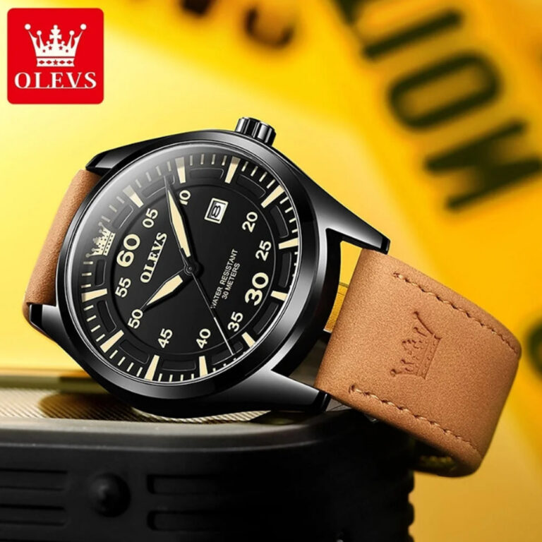 OLEVS 9962 Fashion Men Watch with Leather Strap