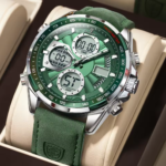 POEDAGAR E108 Men’s Analog Digital LED Quartz Watch – Waterproof Leather Sport Wristwatch