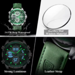 POEDAGAR E108 Men’s Analog Digital LED Quartz Watch – Waterproof Leather Sport Wristwatch