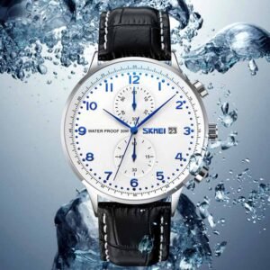 Skmei 9301 leather men quartz stainless steel back watch