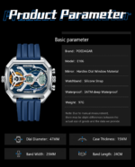 POEDAGAR E106 Quartz Sport Silicone Strap Watch for Men