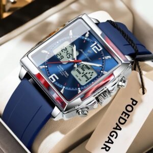 POEDAGAR E109 Men’s Dual Display Watch – Digital & Analog Quartz Business Watch with Silicone Strap
