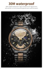 Olevs 3645 Men Watch Original Unique Steel Wood Clock Moonphase Timing Luxury Sports Quartz - Image 3