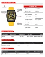 NAVIFORCE 8025 quartz watches with square case Chronograph Sport wrist watch for men