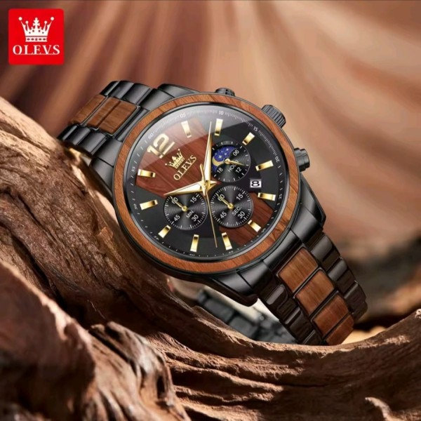 OLEVS 3645 Mens Chronograph Wooden Watch