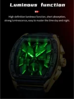 OLEVS 3661 Men’s Chronograph Quartz Watch – Leather Strap Tonneau, Waterproof & Luminous Square Dial