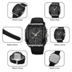SKMEI Men's Luxury Sports Watch – Dual Display Analog-Digital Tonneau Chronograph Watch with Silicone Strap