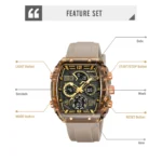 SKMEI Men's Luxury Sports Watch – Dual Display Analog-Digital Tonneau Chronograph Watch with Silicone Strap