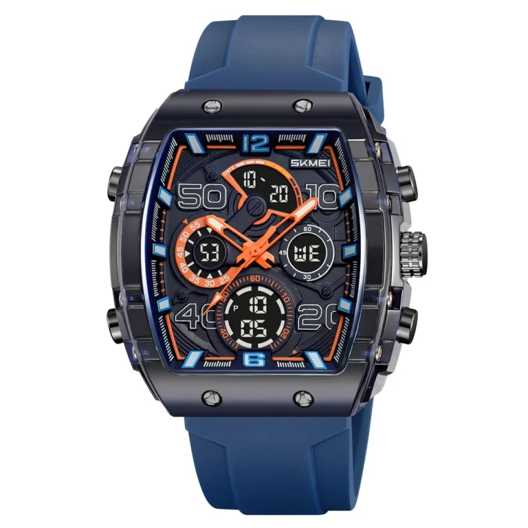 SKMEI Men's Luxury Sports Watch – Dual Display Analog-Digital Tonneau Chronograph Watch with Silicone Strap