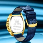 OLEVS 3661 Men’s Chronograph Quartz Watch – Leather Strap Tonneau, Waterproof & Luminous Square Dial
