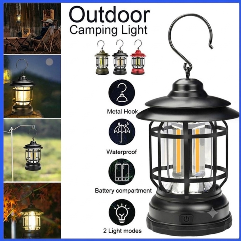 Multifunctional Rechargeable Stepless Dimming Handheld LED Camping Lamp Vintage Portable Lantern