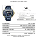OLEVS 3661 Men’s Chronograph Quartz Watch – Leather Strap Tonneau, Waterproof & Luminous Square Dial