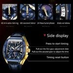 OLEVS 3661 Men’s Chronograph Quartz Watch – Leather Strap Tonneau, Waterproof & Luminous Square Dial