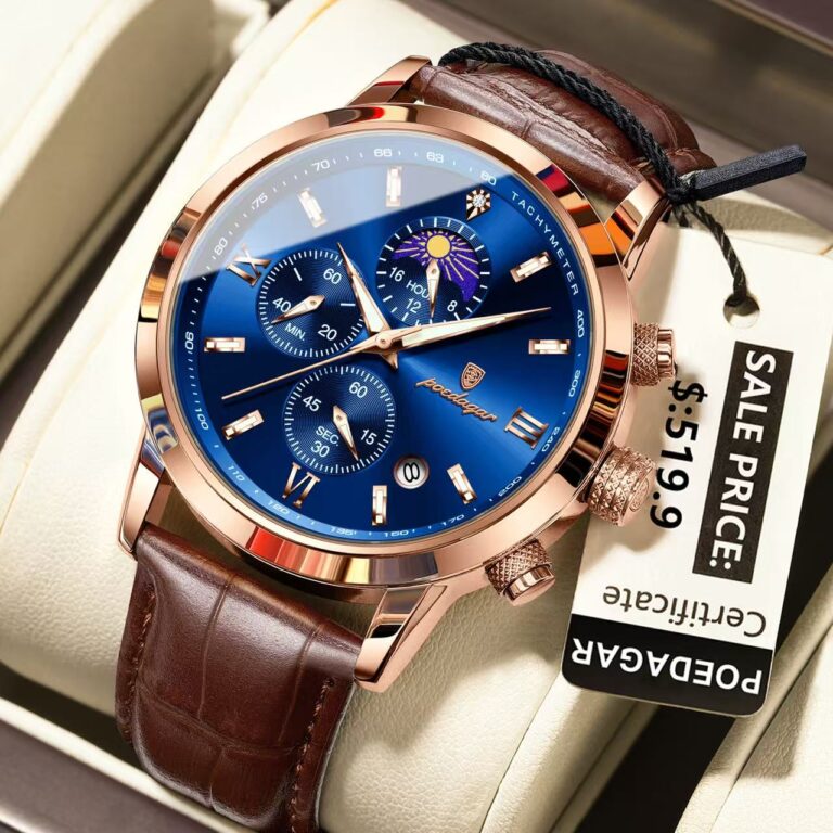 POEDAGAR 882 Luxury Sports Watch For Men Waterproof Luminous Date Chronograph Man Wristwatch Leather Quartz Men’s Watches