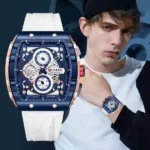 CURREN 8442 Men’s Chronograph Watch — Waterproof Sport Light Blue Silicone Strap