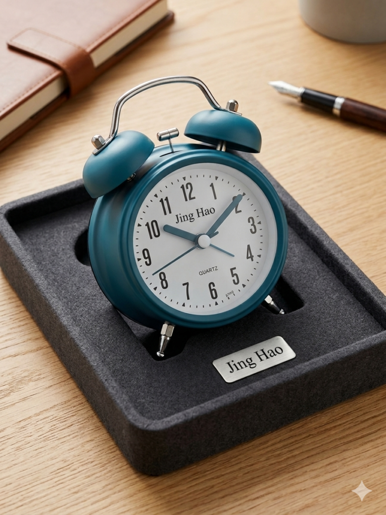 Jing Hao Retro Twin Bell Desktop Alarm Clock Premium Teal Blue Finish
