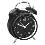 Modern Matte Black Twin Bell Alarm Clock – Silent Non-Ticking Desktop Clock with Loud Mechanical Alarm