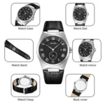 SKMEI 9390 Fashion Business Glass Waterproof Leather Band Zinc Alloy Case Men’s Quartz Watch