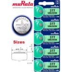 Murata 377 Battery SR626SW 1.55V Silver Oxide Watch Button Cell (5 Batteries)