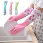Long Silicone Kitchen Gloves with Inner Foam Padding, Thick, Waterproof and Non-Slip Hand Protection