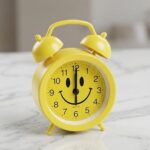 Cute Smiley Face Yellow Alarm Clock – Decorative Desktop Twin Bell Style Clock for Kids And Home Decor