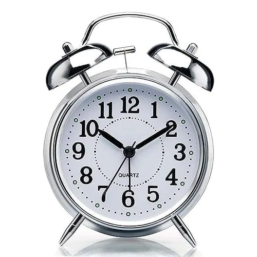 Alarm Clock and Twin Bell Table Clock - Loud Alarm silver colour