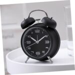 Modern Matte Black Twin Bell Alarm Clock – Silent Non-Ticking Desktop Clock with Loud Mechanical Alarm