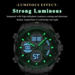 POEDAGAR E108 Luxury LED Men’s Watch Dual Time Digital Display Waterproof Stainless Steel Watch