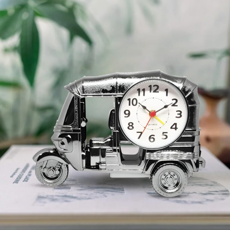 Vintage Auto-Rickshaw Alarm Clock – Retro CNG Desktop Table Clock And Showpiece for Home Decor