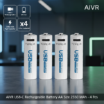 AiVR USB-C Rechargeable Battery AA Size 2550 MAh - 4 Pc