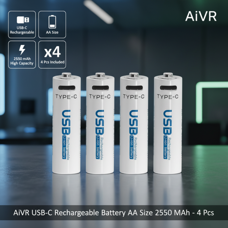 AiVR USB-C Rechargeable Battery AA Size 2550 MAh - 4 Pc