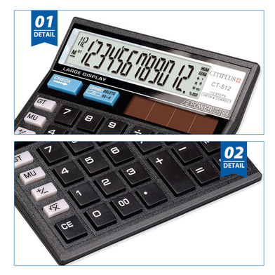 Citiplus CT-512N 112 Steps Check Correct Calculator Metal Faceplate 12 Digit Desktop Business Calculator