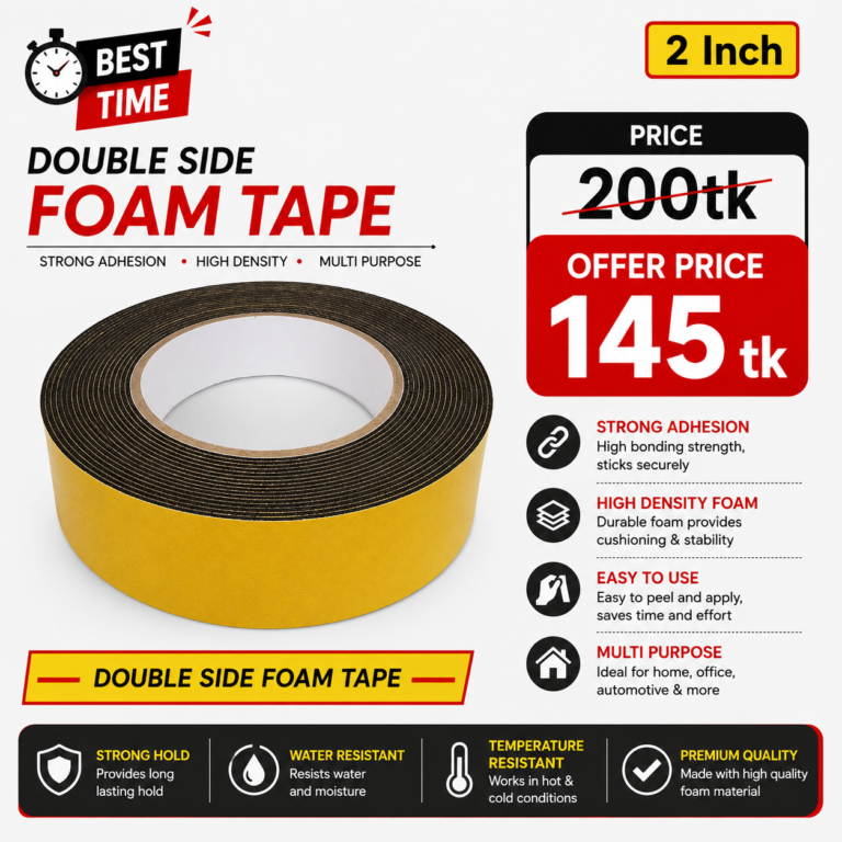 Foam Tape Black 2″ Inch 50mm Double Side Foam Gum Tape Both Side