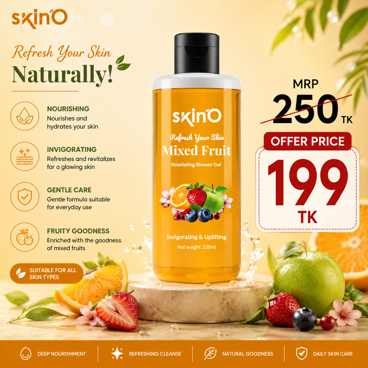 skinO Refresh Your Skin Mixed Fruit Nourishing Shower Gel 220ml skinO Refresh Your Skin Mixed Fruit Nourishing Shower Gel 220ml