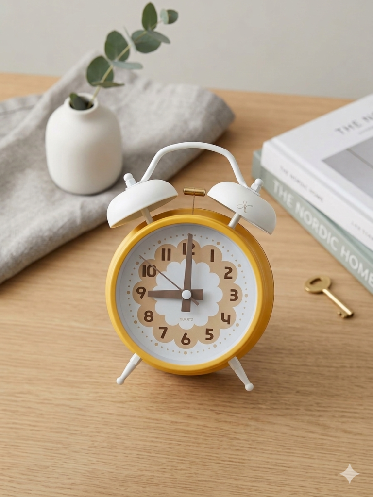 Scandi-Chic Yellow Flower Silent Twin Bell Alarm Clock