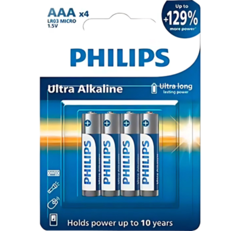 Philips LR03E4B/70 AAA Ultra Alkaline Battery Bundle of 4 Pieces