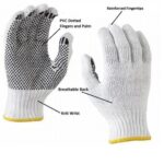 PVC Black Dotted Knitted Working Hand Gloves – 1 Pair