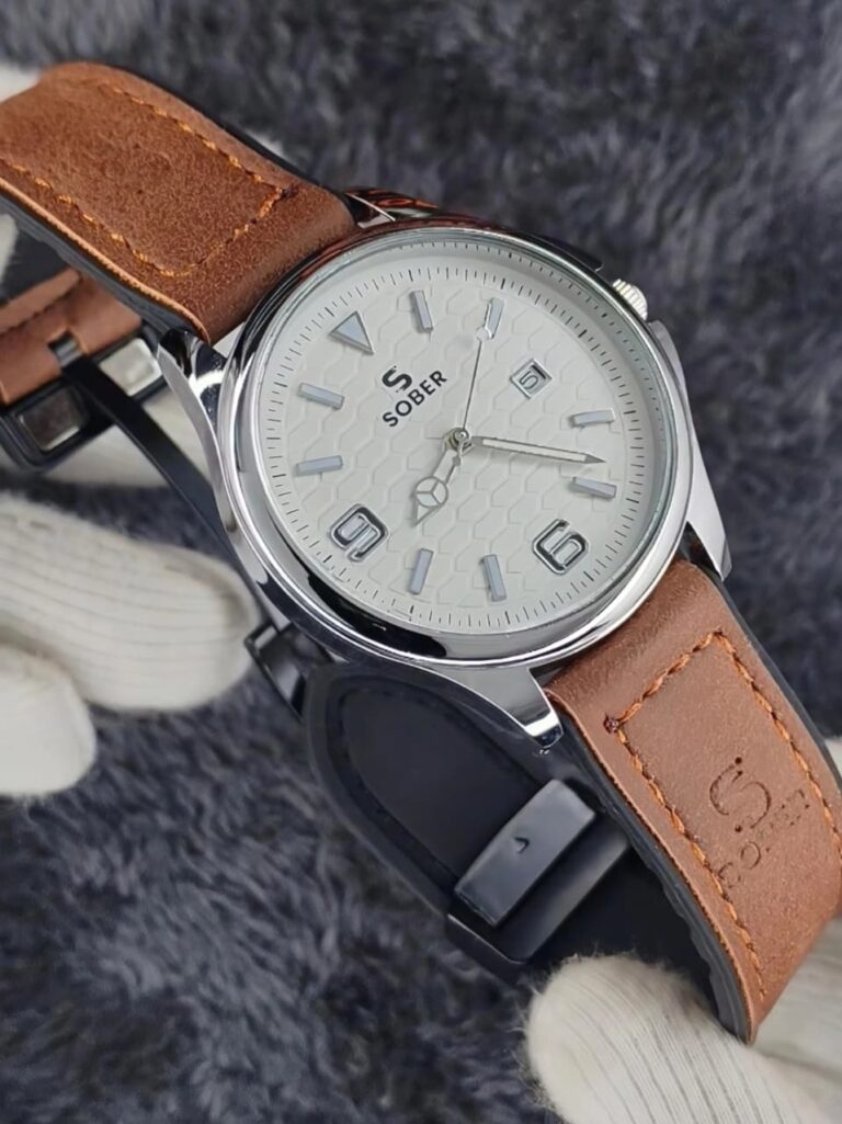 SOBER Premium Men’s Watch – Stylish Honeycomb Dial with Leather Strap