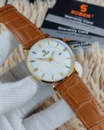 SOBER Classic Luxury Men’s Watch – Elegant White Dial with Premium Leather Strap