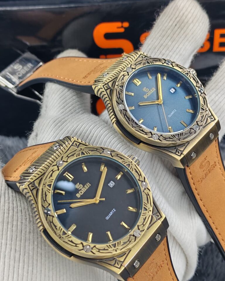 SOBER Luxury Men’s Watch – Ornate Gold-Tone Case with Premium Leather Strap