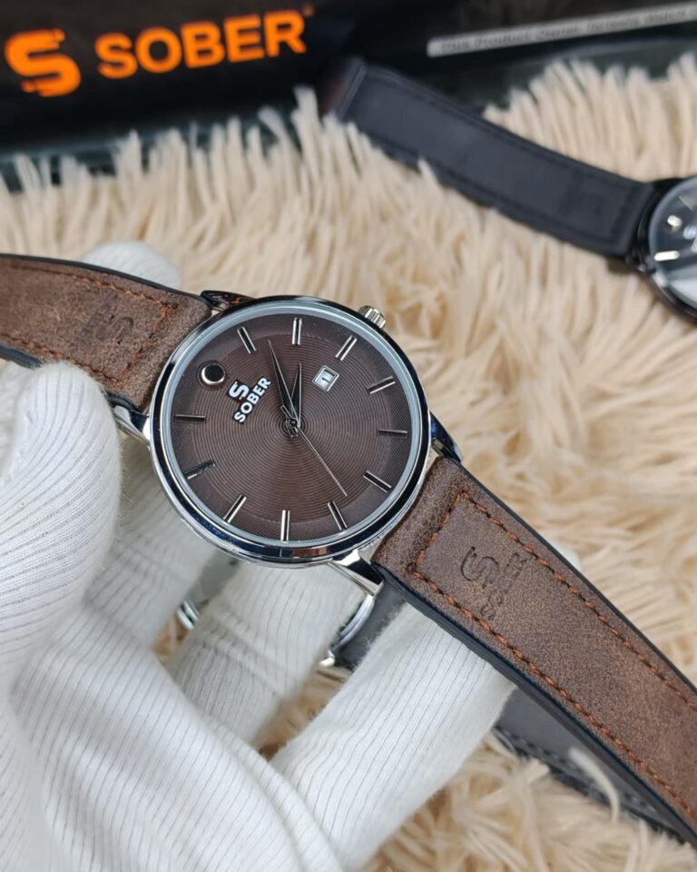 SOBER Classic Men’s Watch – Elegant White Dial with Premium Brown Leather Strap