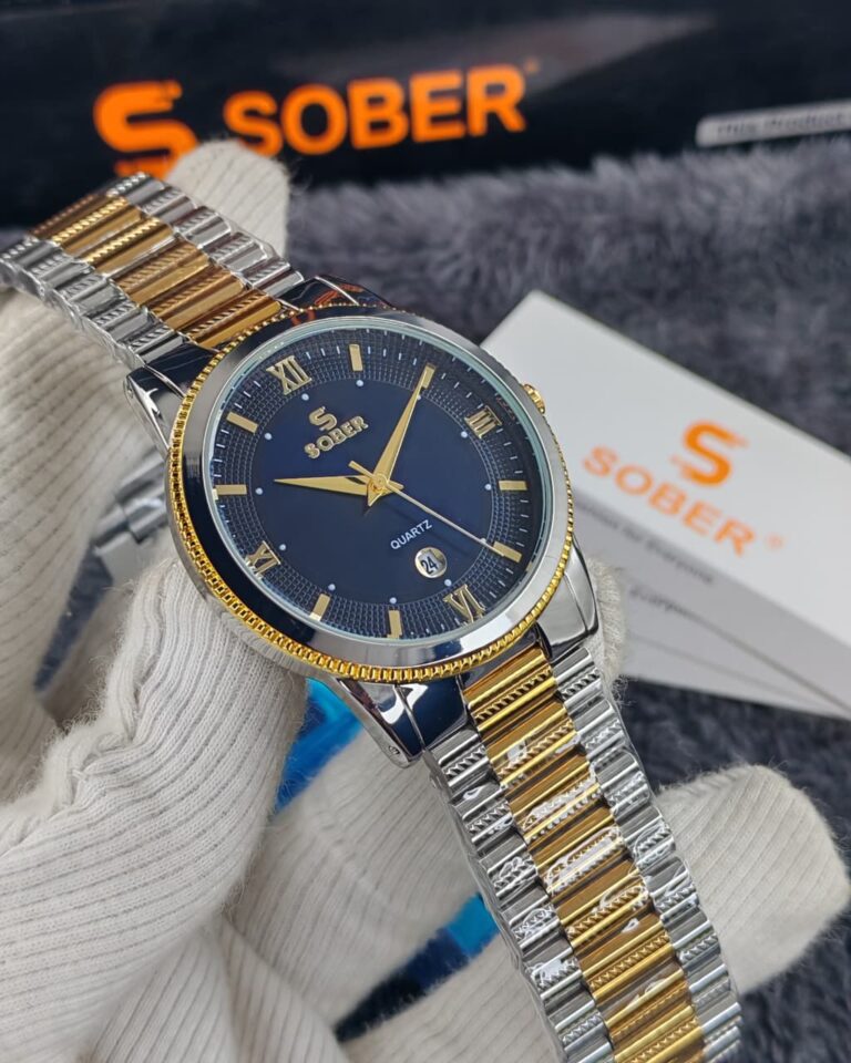 SOBER Premium Two-Tone Men’s Watch – Black Dial with Gold & Silver Stainless Steel Bracelet