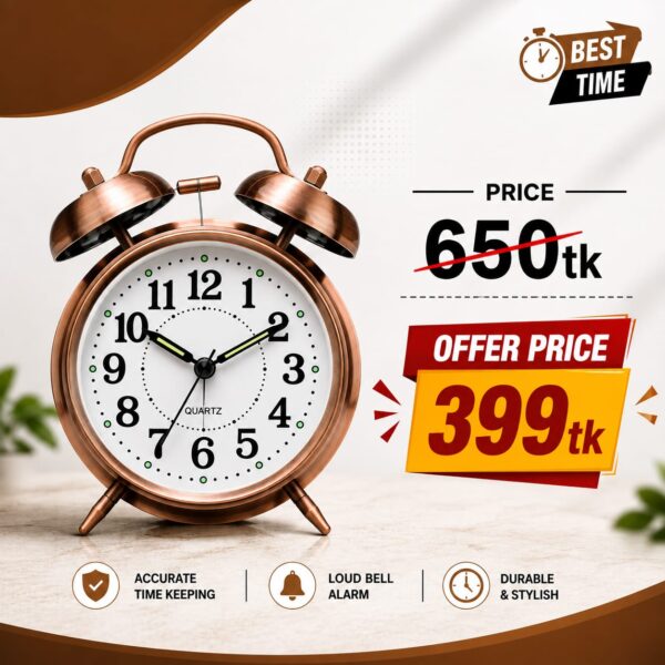 Alarm Clock and Twin Bell Table Clock - Loud Alarm